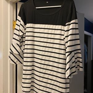 Black and white bell sleeve dress shirt